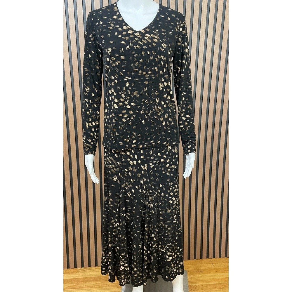 Chico's Women's 2-Piece Set Outfit Top & Skirt Stretch 0 Black Work Comfort Fall